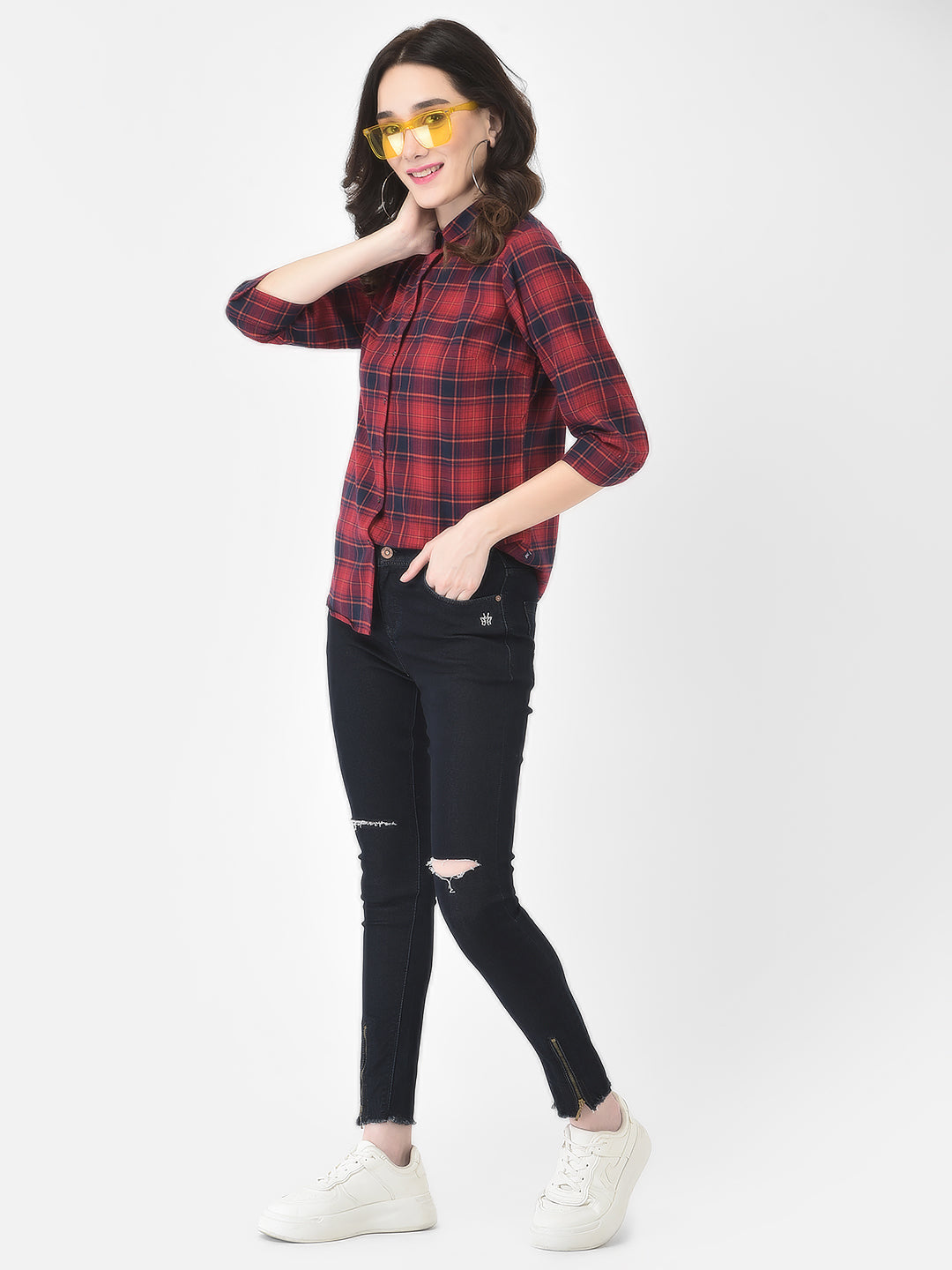 Red Checked Shirt - Women Shirts