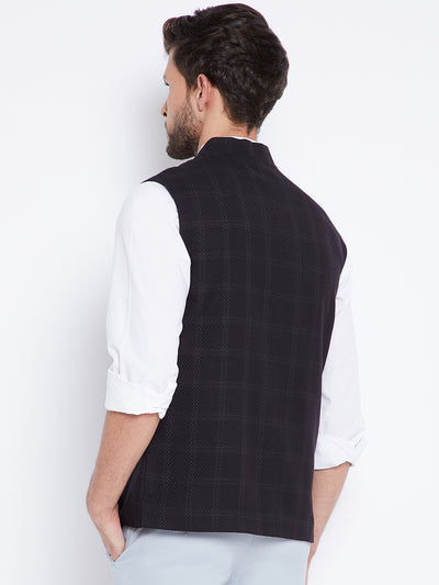 Black Checked Waistcoat - Men Waist Coat