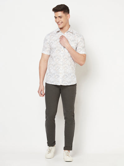 White Floral Linen Shirt - Men Shirts