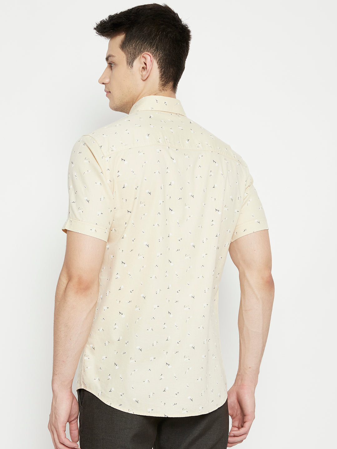 Cream Floral Printed Slim Fit shirt - Men Shirts