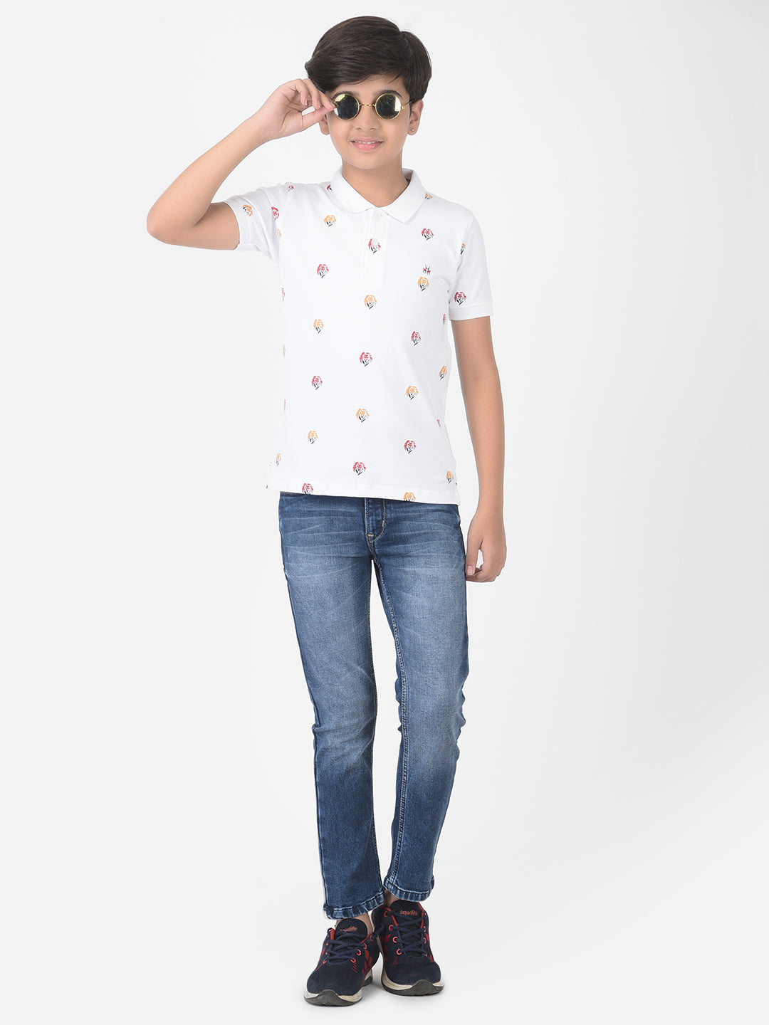 White Printed Polo T-shirt - Boys T-Shirts