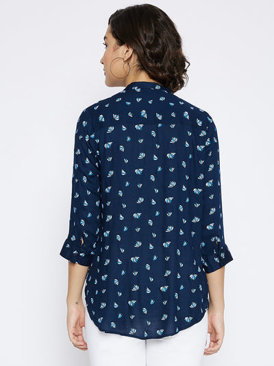 Navy Blue Printed Slim Fit shirt - Women Shirts