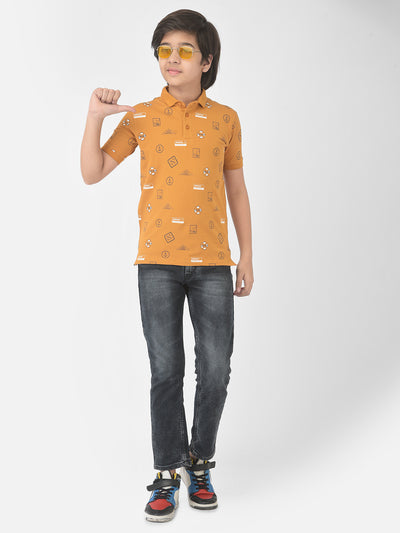 Mustard Printed Polo T-shirt - Boys T-Shirts