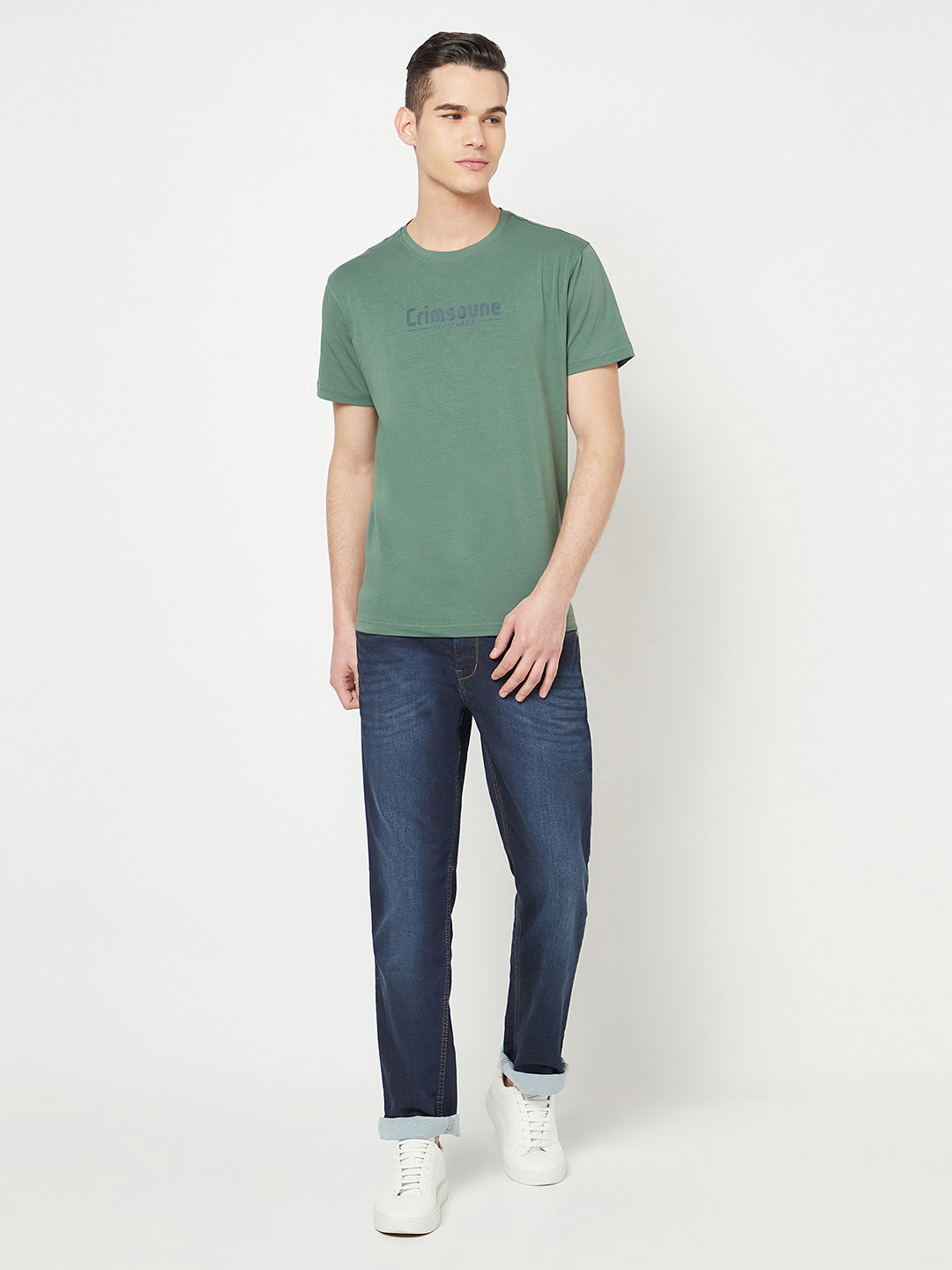 Green Printed Round Neck T-Shirt - Men T-Shirts