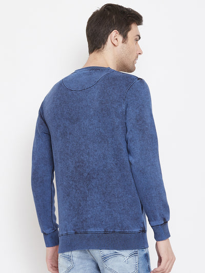 Blue Printed Round Neck Sweatshirt - Men Sweatshirts