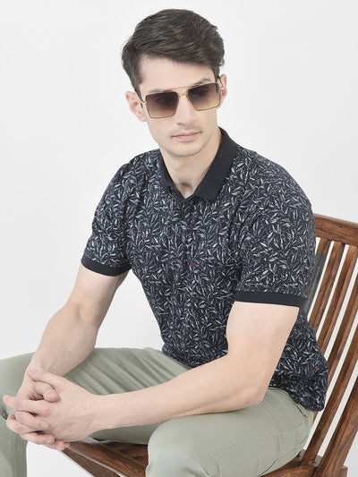  Dark Navy Floral Polo T-Shirt