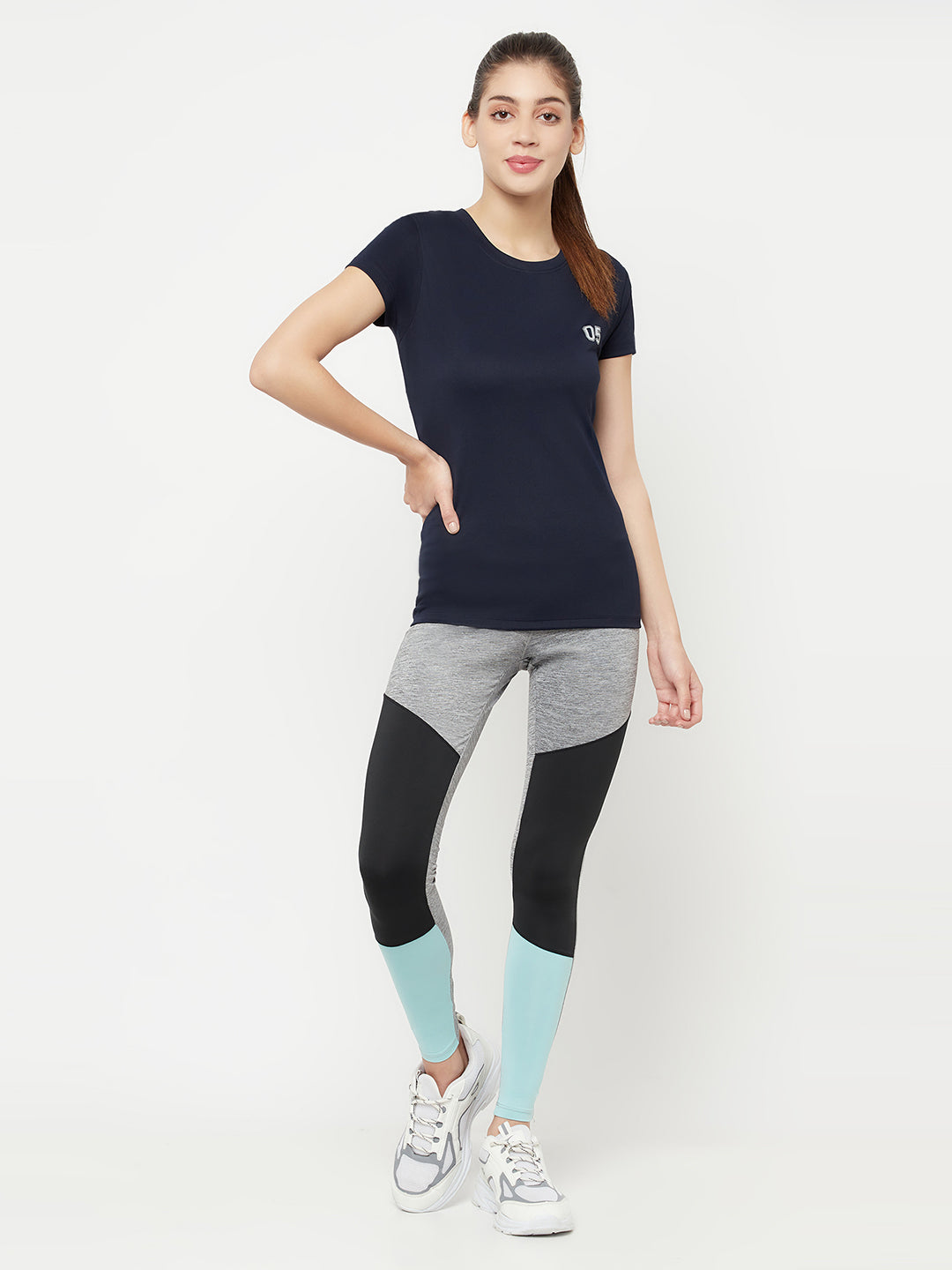Navy Blue Round Neck Sports T-Shirt - Women T-Shirts