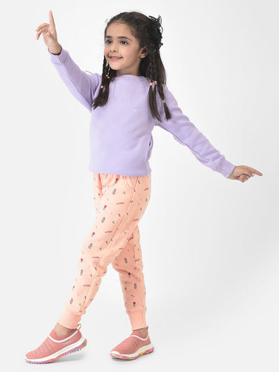  Peach Joggers with Floral Print 