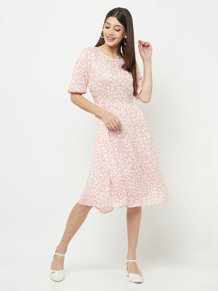 Pink Printed Round Neck Dress - Women Dresses