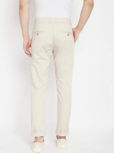 Cream Slim Fit Trousers - Men Trousers