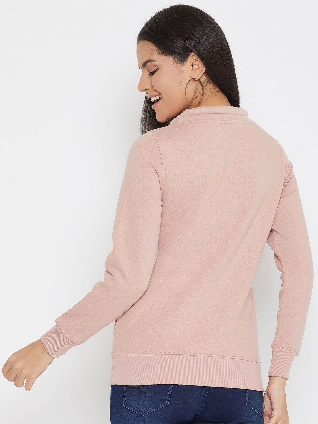 Pink Printed Mock Neck Sweatshirt - Women Sweatshirts