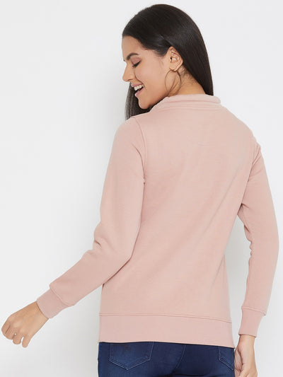 Pink Printed Mock Neck Sweatshirt - Women Sweatshirts