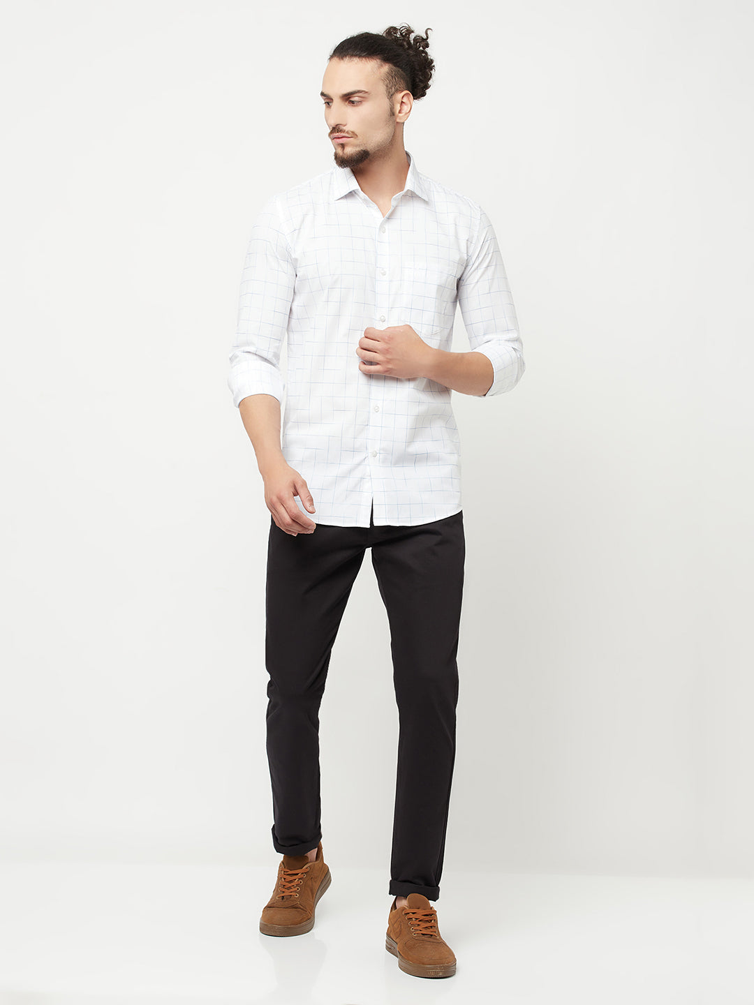 White Checked Casual Shirt - Men Shirts
