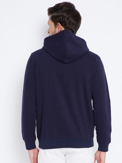 Navy Blue Solid Hooded Sweatshirt-Mens Sweatshirts-Crimsoune Club