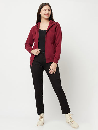 Maroon Zipper Sweatshirt-Women Sweatshirts-Crimsoune Club