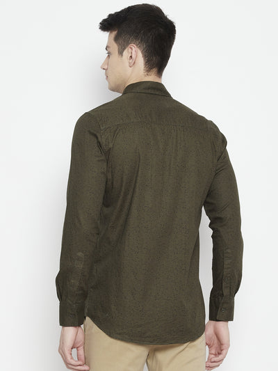 Olive Printed Slim Fit shirt - Men Shirts