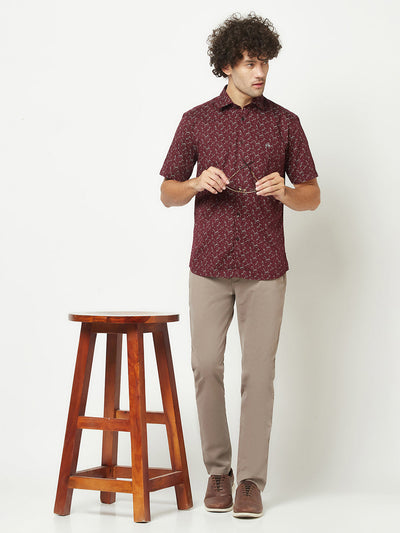  Wine Short-Sleeved Floral Shirt