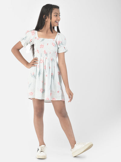  Pale Sky Blue A-Line Floral Dress