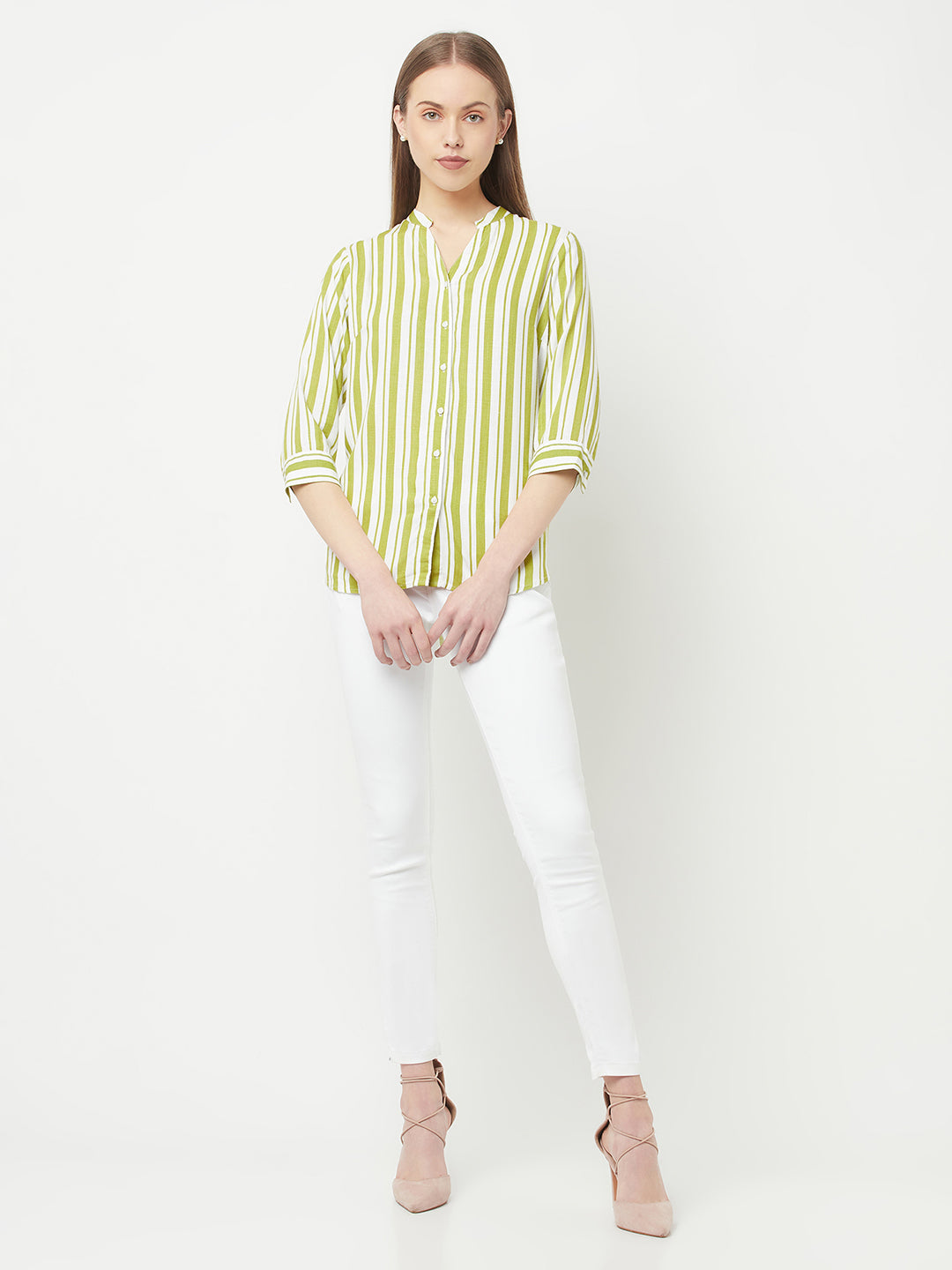 Green Striped Casual Shirt - Women Shirts