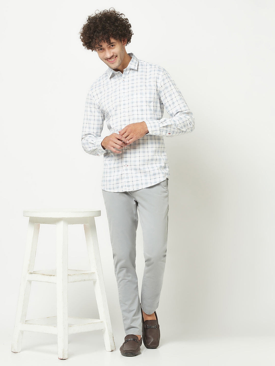  White Windowpane Checked Shirt