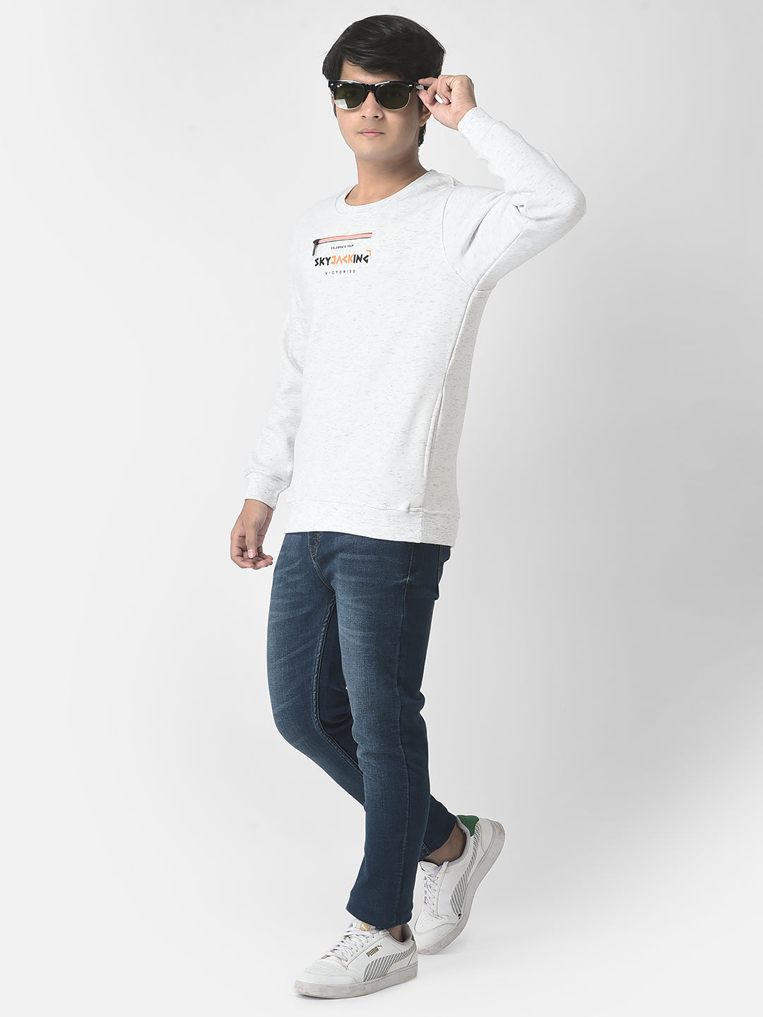  White Mock-Zip Sweatshirt