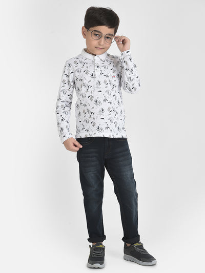 Long-Sleeves White Floral T-Shirt-Boys T-Shirts-Crimsoune Club