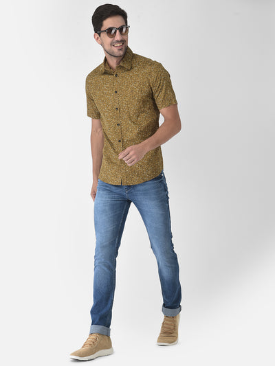 Olive Floral Short Sleeves Shirt - Men Shirts