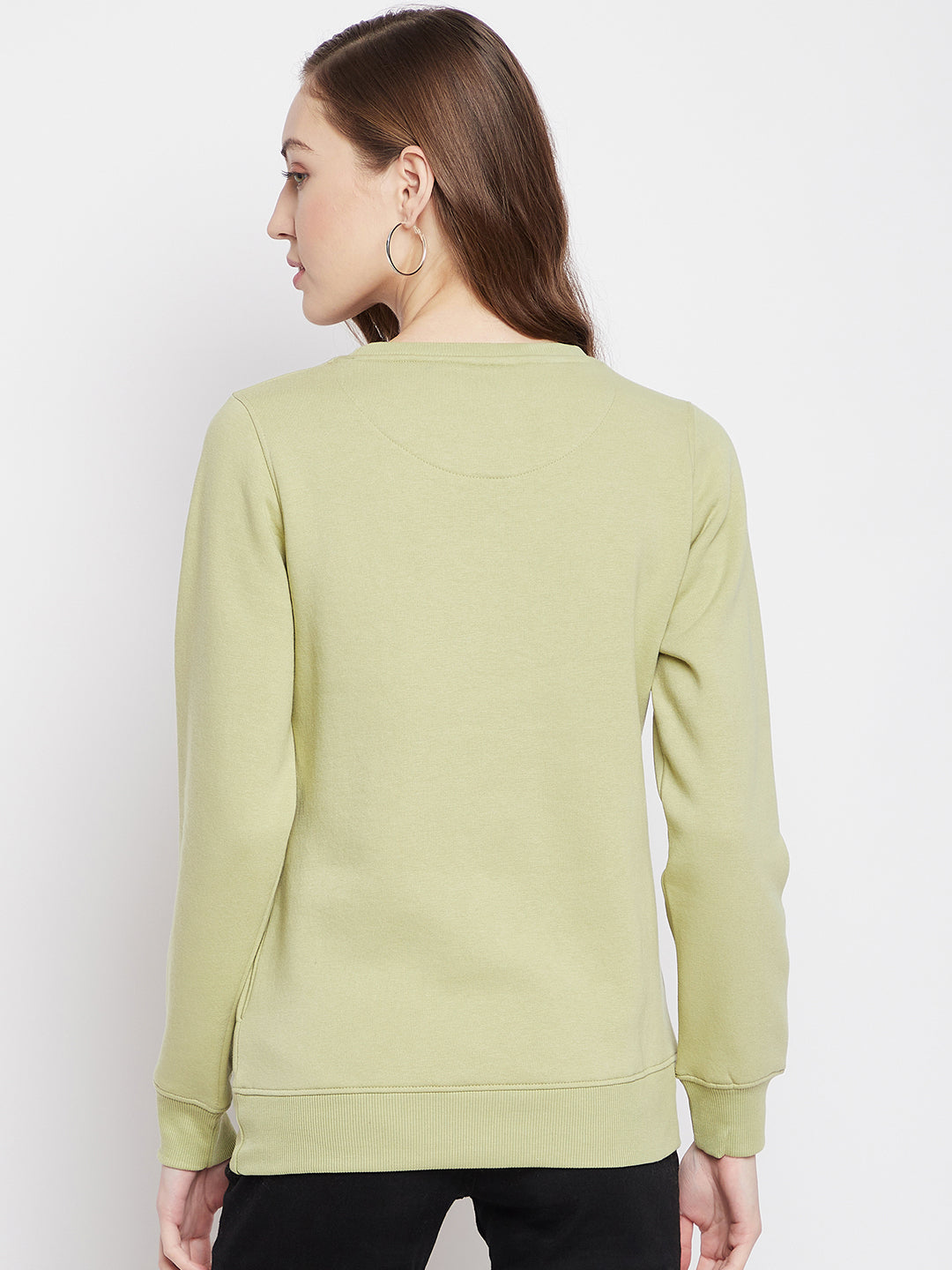 Crimsoune Club Women Olive Solid Round Neck Sweatshirt-Women Sweat Shirts-Crimsoune Club