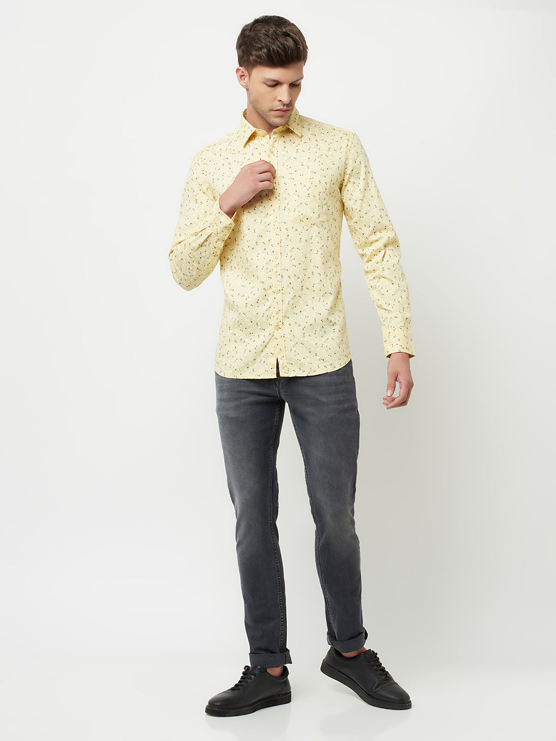 Yellow Floral Print Shirt-Men Shirts-Crimsoune Club