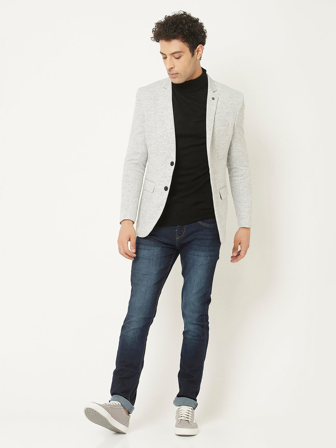  Melange Grey Blazer in Textured Print 