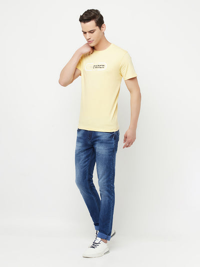 Yellow Printed Round Neck T-Shirt - Men T-Shirts