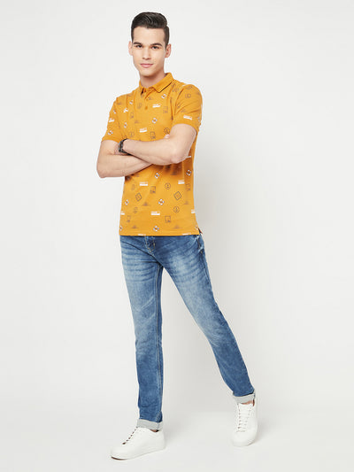 Mustard Printed Polo T-Shirt - Men T-Shirts