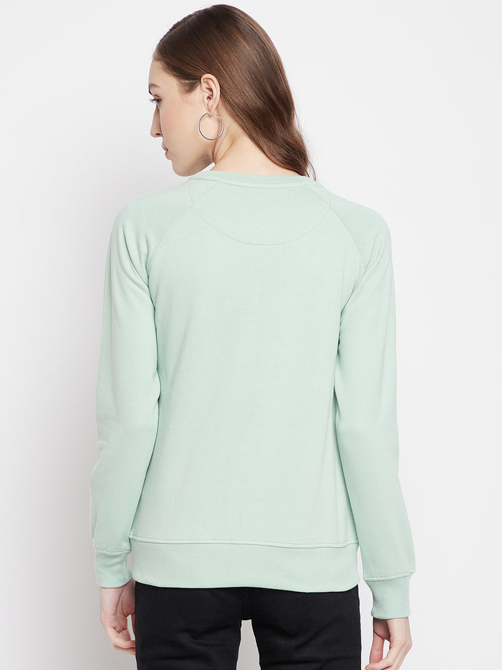 Mint Green Floral Round Neck Sweatshirt - Women Sweatshirts