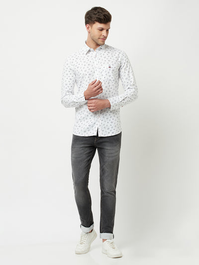 White Floral Print Shirt-Men Shirts-Crimsoune Club