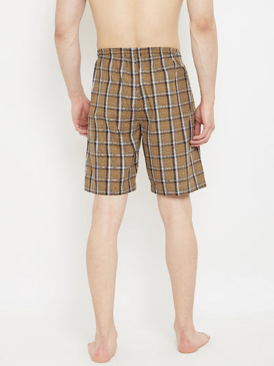 Brown Checked Lounge Shorts - Men Lounge Shorts