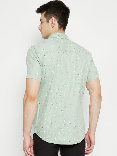 Mint Green Floral Printed Slim Fit shirt - Men Shirts