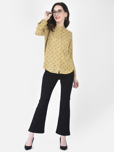 Dark Khaki Printed Shirt-Women Shirts-Crimsoune Club