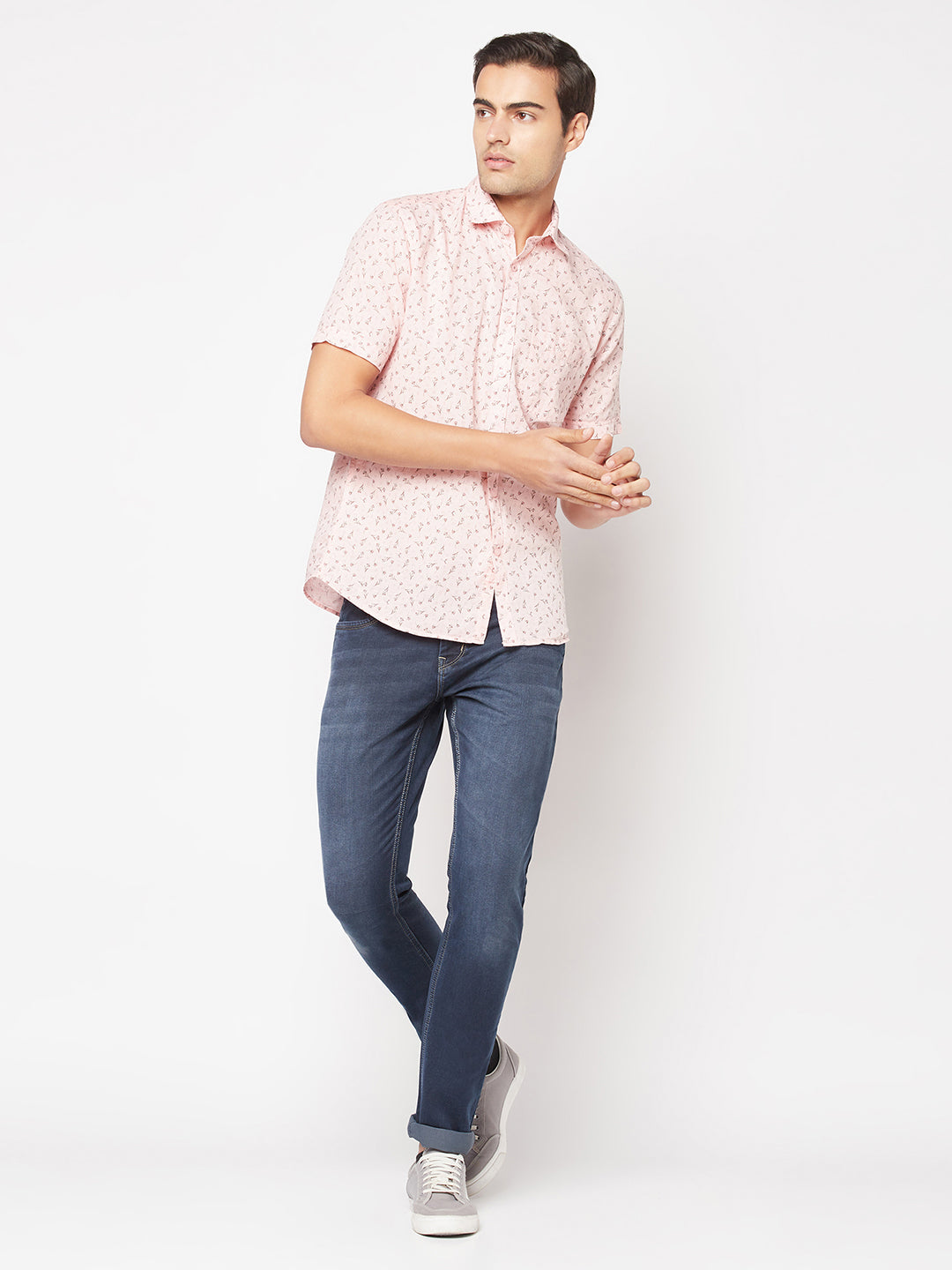  Pink Short-Sleeved Floral Shirt