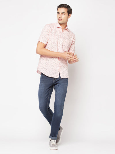  Pink Short-Sleeved Floral Shirt