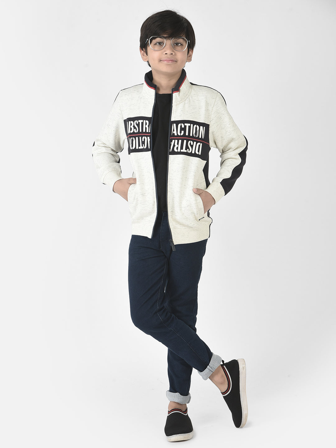  Melange White Varsity-Style Sweatshirt