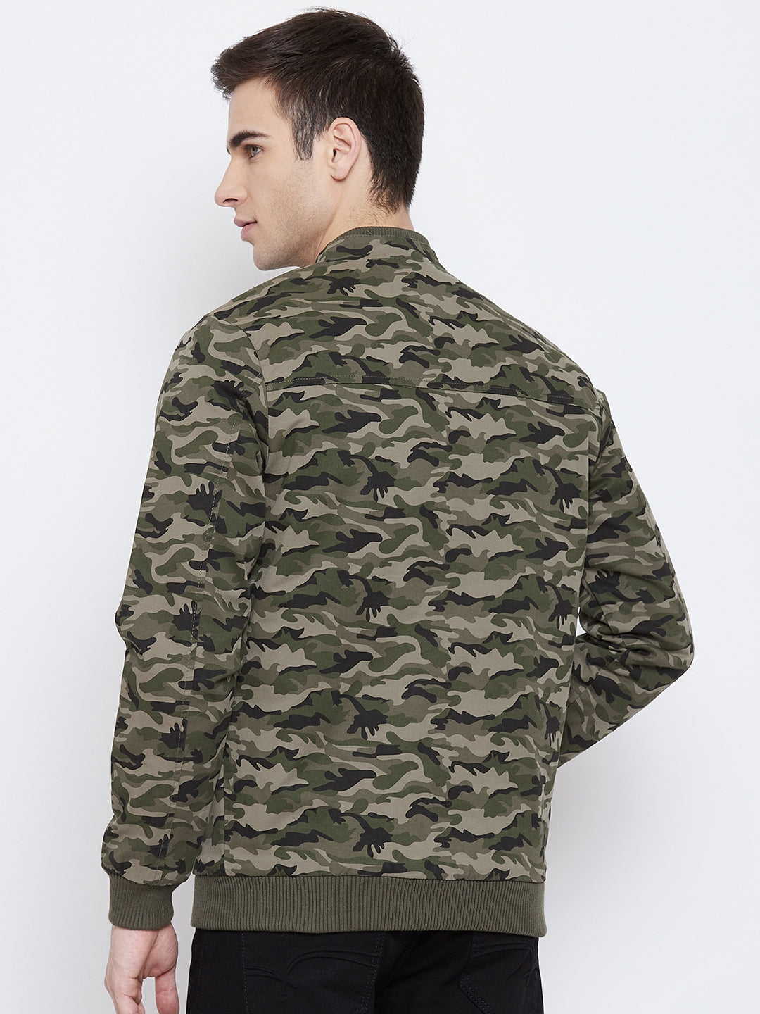 Olive Camouflage Mandarin Collar Jackets-Mens Jacket-Crimsoune Club