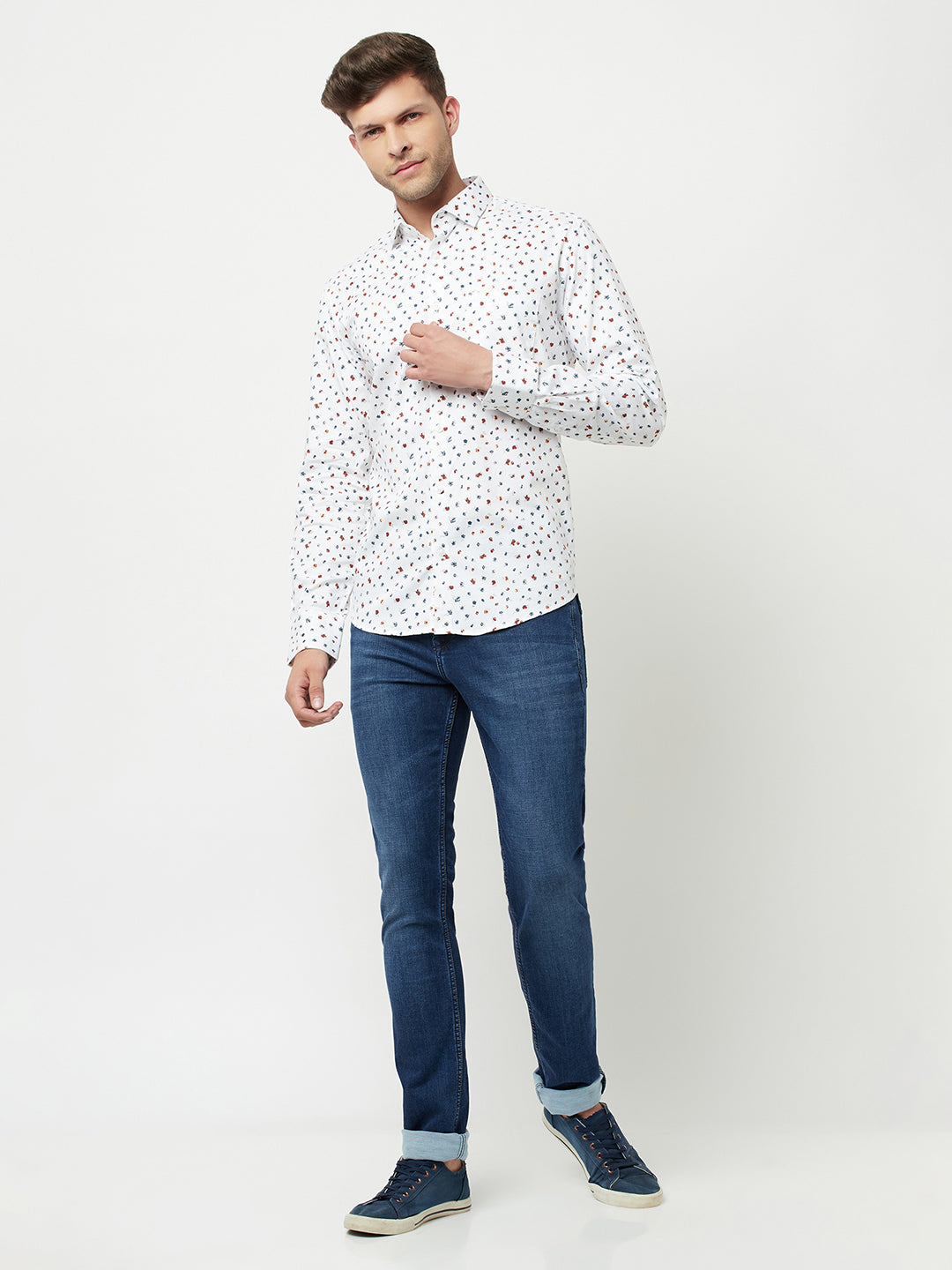 White Floral Printed Shirt-Men Shirts-Crimsoune Club