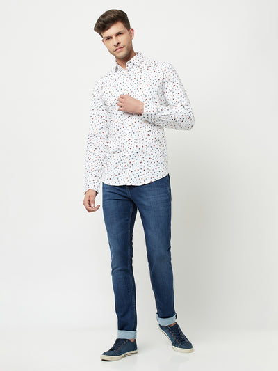 White Floral Printed Shirt-Men Shirts-Crimsoune Club