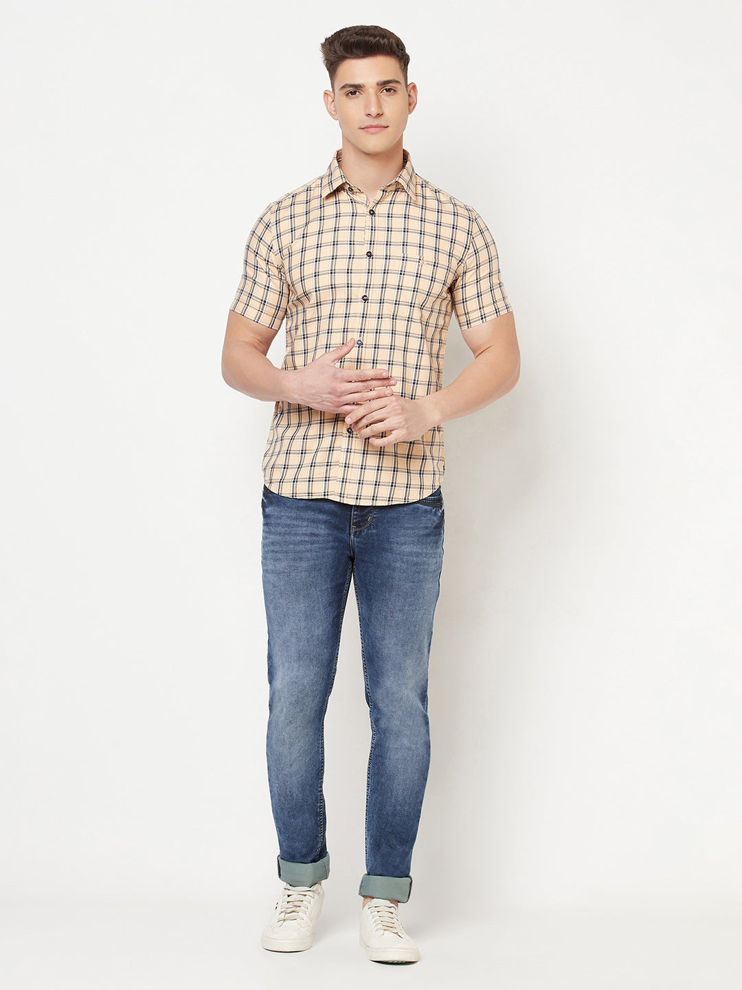 Peach Checked Shirt - Men Shirts