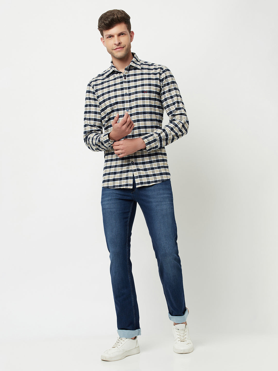 Navy Blue Tartan Checked Shirt-Men Shirts-Crimsoune Club