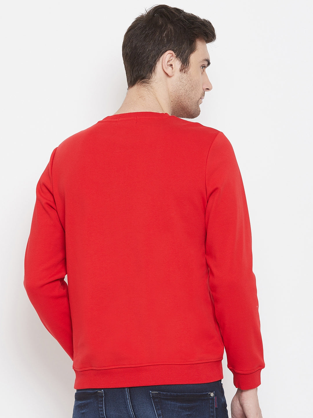 Red Printed Round Neck Sweatshirt - Men Sweatshirts