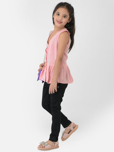 Pink Printed V-Neck Empire Top - Girls Tops