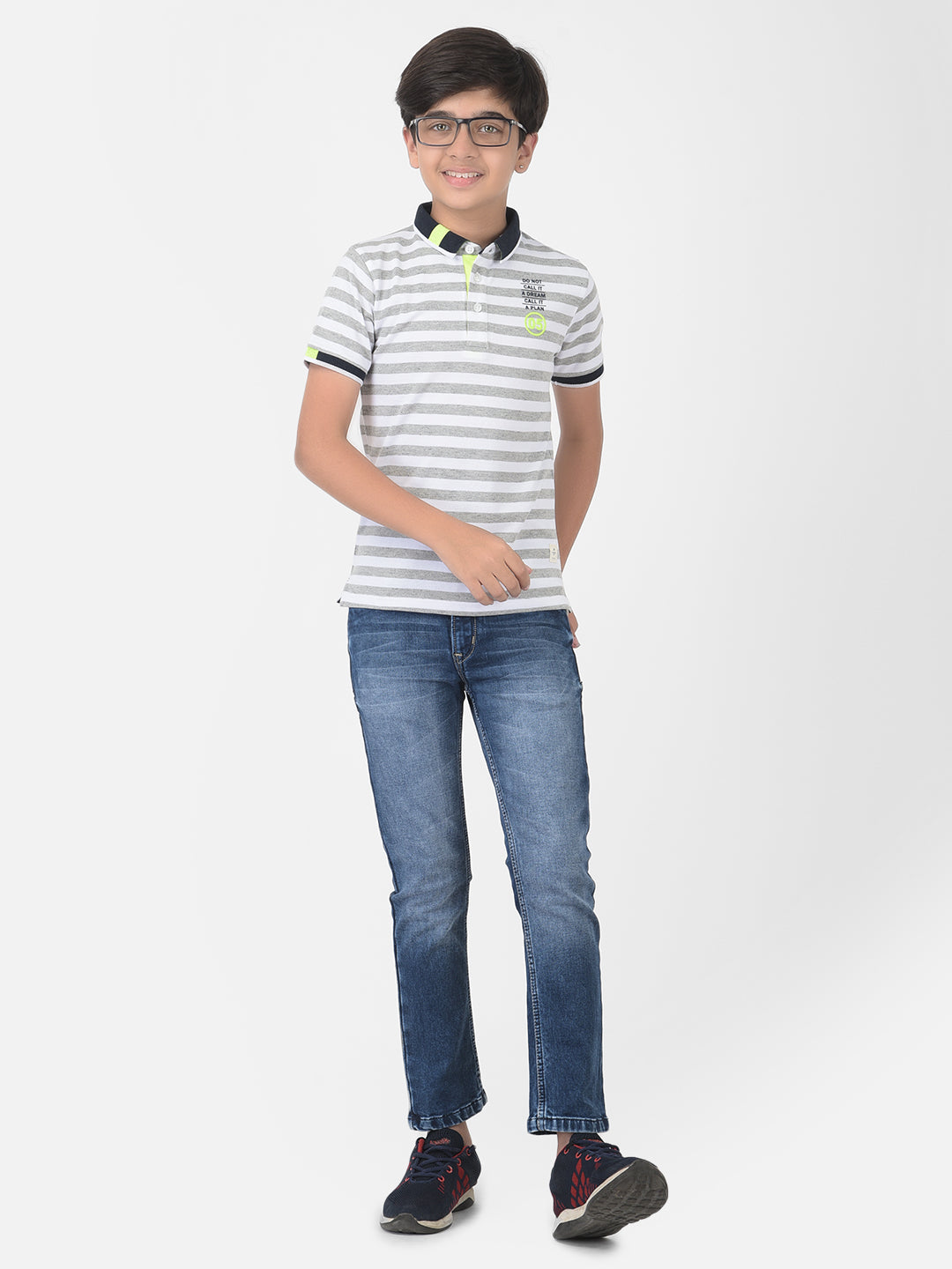 Grey Striped Polo T-shirt - Boys T-Shirts