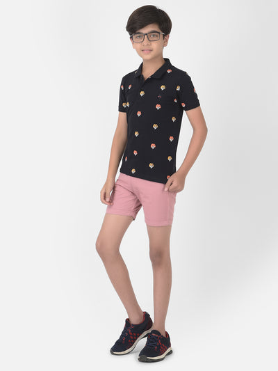 Navy Blue Printed Polo T-shirt - Boys T-Shirts