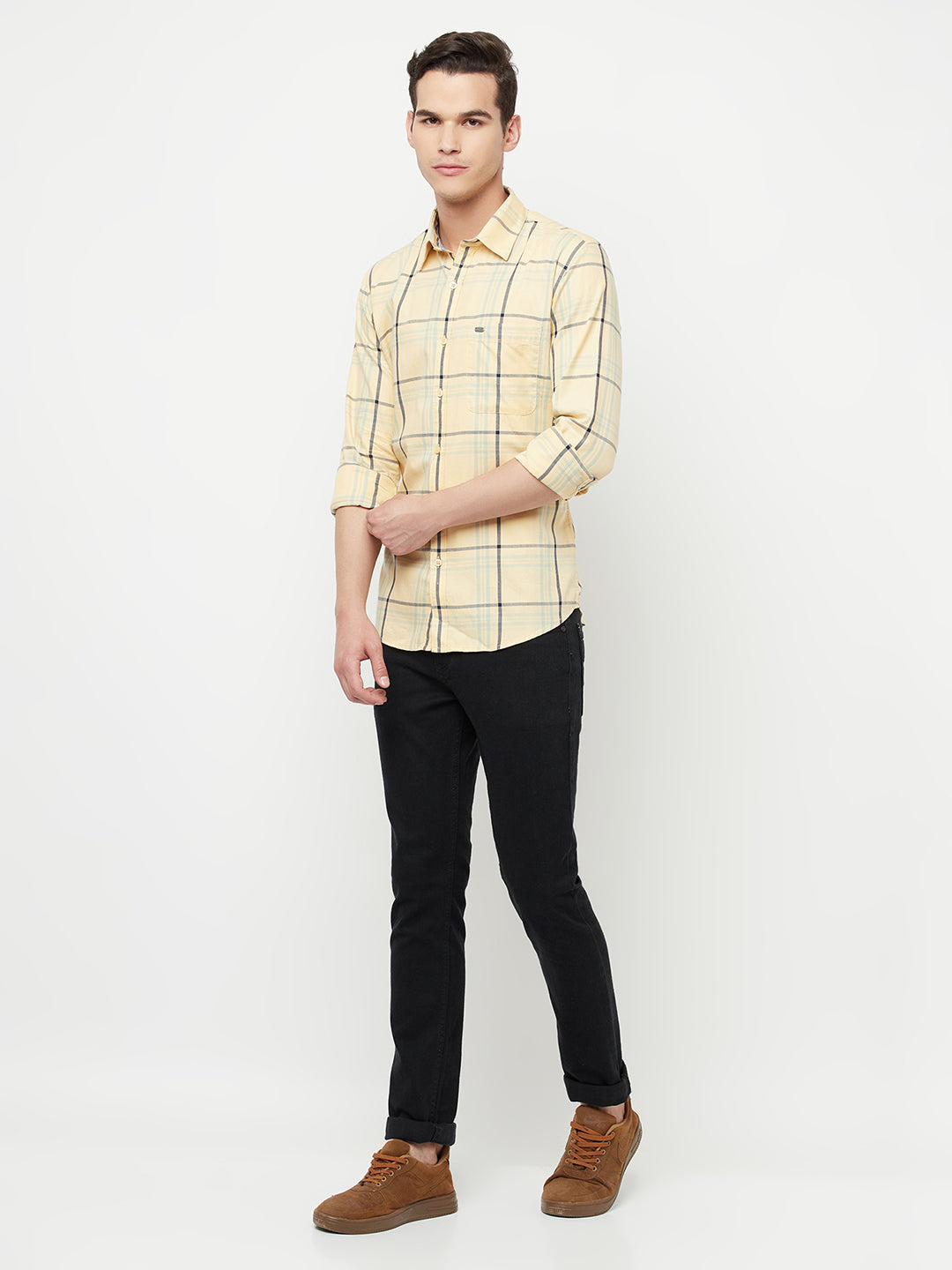 Yellow Checked Shirt - Men Shirts
